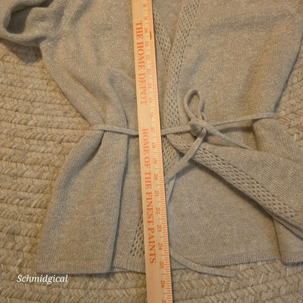 Sarah Spencer Lambswool Angora Belted Cardigan Sweater Beige Metallic XL